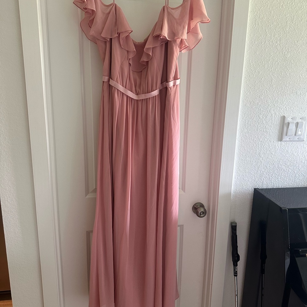 David's Bridal blush pink Ruffle Wedding Dress